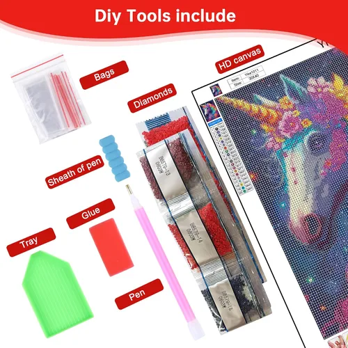 Miniatura 9 de Yikenjoy Kit de arte de diamante de unicornio para adultos – Kit de pintura de diamante de unicornio 5D para principiantes, taladro completo