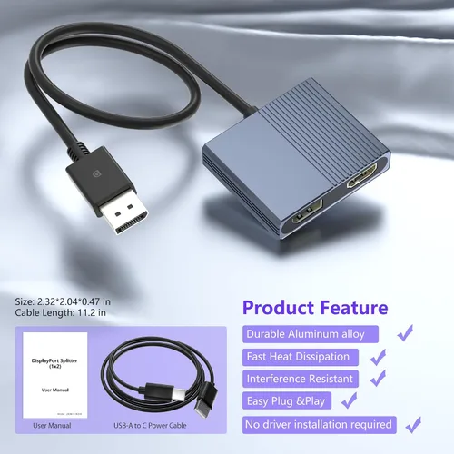 Miniatura 8 de Adaptador DisplayPort a HDMI y DisplayPort, adaptador de monitor dual de 4K a 60Hz, divisor de puerto DP a HDMI/pantalla extendida de 1 en 2