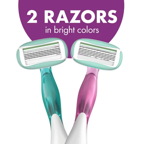 Miniatura 7 de BIC Soleil 5 Sensitive Desechables para Mujeres con Navajas de 5 Cuchillas, Tiras Hidratantes de 360 Grados, Agarre Antideslizante, Paquete de 2