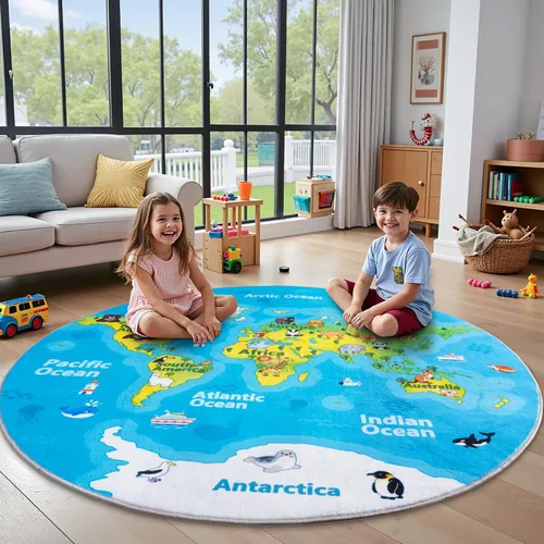 Miniatura 10 de Alfombras infantiles para sala de juegos, suave y antideslizante, alfombra educativa redonda de 4 x 4 pies para aprender alfabetos ABC, números