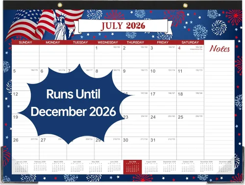 Calendario de escritorio 2025-2026, calendario de escritorio grande 2025-2026, 22 x 17 pulgadas, julio de 2025 a diciembre de 2026, planificación de