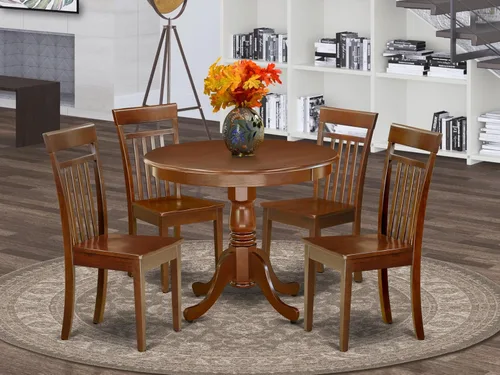 Miniatura 2 de East West Furniture AANCA5-MAH-W Juego de mesa de comedor de 5 piezas incluye una mesa de cocina redonda con pedestal y 4 sillas de comedor, 36 x 36