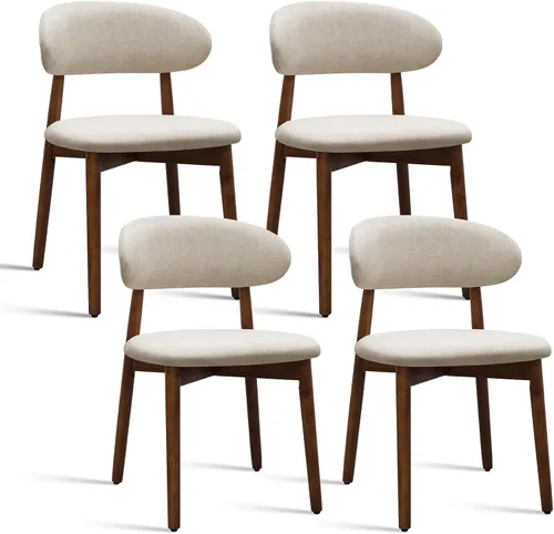Miniatura 22 de Juego de 2 sillas de comedor de granja, modernas sillas de comedor de madera de mediados de siglo, sillas de comedor tapizadas de tela de granja