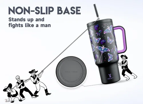 Miniatura 6 de Meoky Vaso de 40 onzas que brilla en la oscuridad con asa y popote, vaso con tapa y pajita, vaso aislado de acero inoxidable para viaje, 100% a