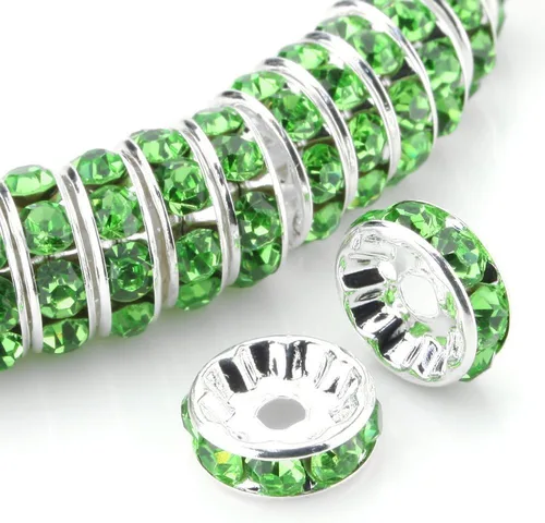 Miniatura 12 de Allb - 100 cuentas separadoras estilo Rondelle de 6mm, chapadas en plata, con cristal checo de rinestone para hacer joyas; cuentas sueltas para Negro