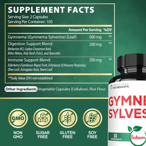 Miniatura 2 de Satoomi 1000mg Gymnema Sylvestre Suplementos - 210 Cápsulas - Extracto de Gymnema 20:1 con berberina HCl, Quercetina y más - Apoyo para la salud