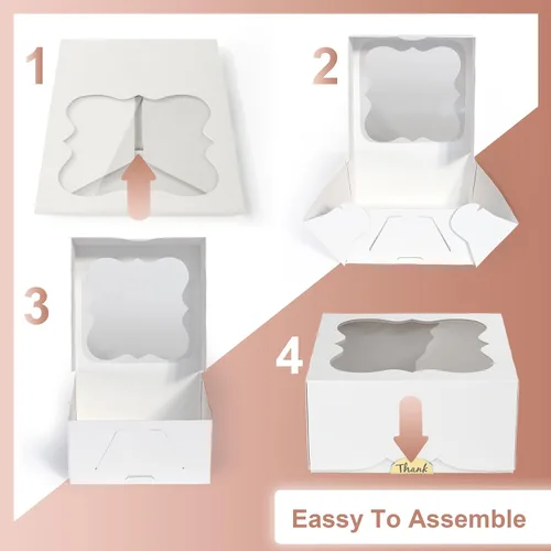 Miniatura 3 de Leafiew Paquete de 30 Cajas de Panadería de 6x6x3 con Ventana – Cajas Pequeñas para Galletas para Regalo – Cajas de Golosinas para Pastel Pequeño