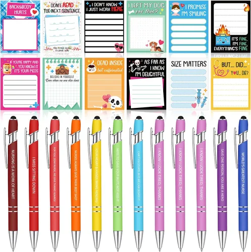 Miniatura 20 de Geyee 24 notas adhesivas divertidas para enfermeras con divertidos bolígrafos de 3 x 4 pulgadas, bloc de notas con refranes para compañeros
