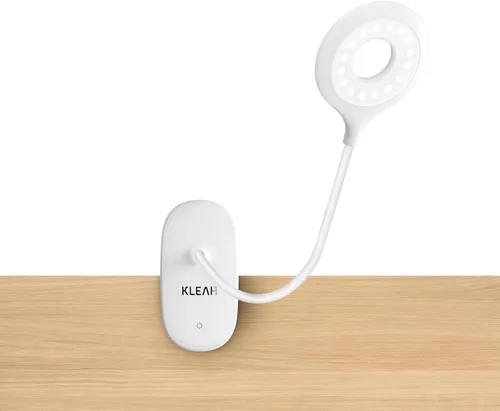 KLEAH Luz de clip para cama y escritorio, lectura en cama, dormitorio, cuello de cisne flexible, lámpara de abrazadera recargable a pilas para Blanco