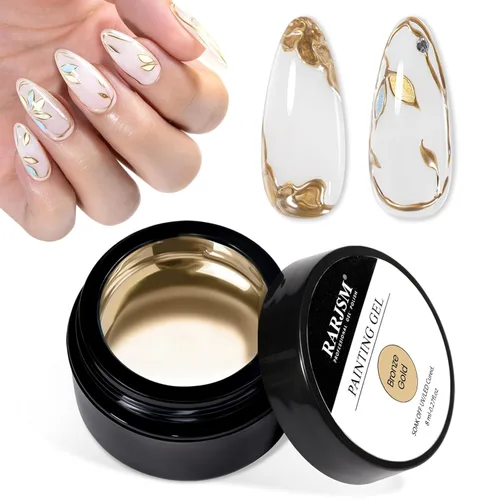 RARJSM Esmalte de uñas de gel con pintura metálica oro bronce cromo 3D, efecto espejo reflectante brillante, gel de dibujo metálico pintado, 8 ml,