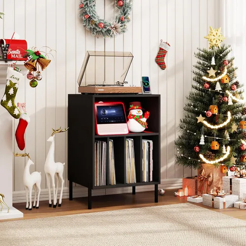 Miniatura 4 de LOKO Soporte para tocadiscos con luces LED, soporte para tocadiscos con estación de carga, soporte de almacenamiento de vinilo con patas de metal