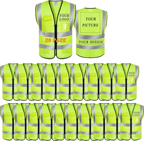 Miniatura 10 de Chaleco de seguridad con logotipo personalizado de alta visibilidad, chaleco reflectante clase 2, ropa de trabajo de construcción con 5 bolsillos