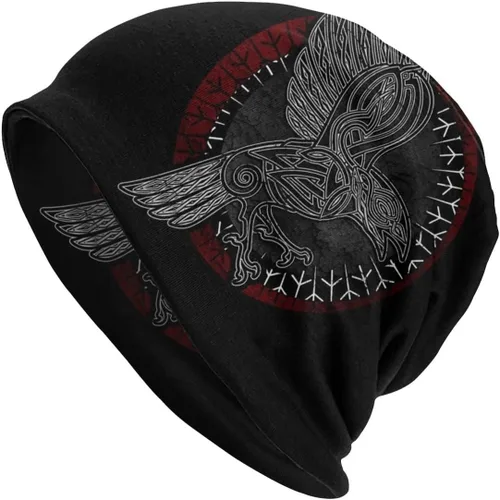 Gorro vikingo con mito nórdico Odin Raven tatuaje, deportes al aire libre, gorro de punto cálido con impresión 3D, gorro de calle (color cuervo,