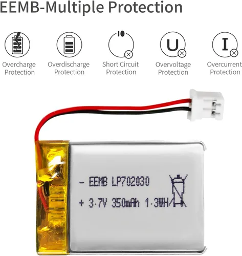 Miniatura 5 de EEMB 3.7V Lipo Batería 350mAh 702030 Batería de iones de polímero de litio Batería recargable de polímero de iones de litio con conector JST