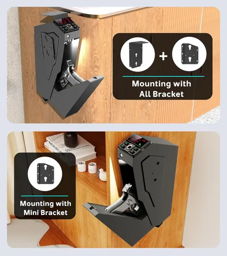 Miniatura 7 de Caja fuerte para pistolas de montaje rápido en mesita de noche, caja fuerte inteligente para pistola con tapa de apertura automática, bloqueo