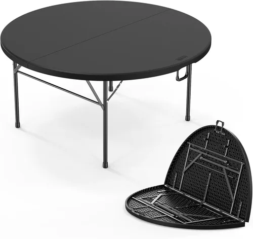 Miniatura 10 de VINGLI Mesa comercial redonda bi-plegable blanca de 48", mesa de comedor/cartas de plástico portátil de 4 pies para cocina o fiesta al aire libre