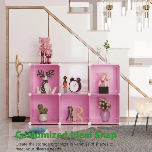 Miniatura 2 de C&AHOME Organizador de almacenamiento de cubos, unidades de estantes de 6 cubos, gabinete de clóset, estantería modular de plástico para armar, Rosa