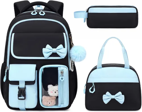Miniatura 13 de Mochila para niñas, mochila escolar para niñas, bonita mochila con lazo para niñas, niños y adolescentes, para estudiantes de escuela primaria