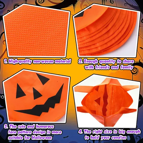 Miniatura 4 de 24 bolsas de calabaza de Halloween de 11.8 x 9.8 pulgadas, no tejidas, bolsas de truco o trato, cara de calabaza, caramelos, bolsa de regalo