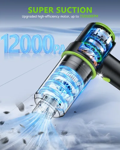 Miniatura 2 de CODN Aspiradora de Mano para Coche Portátil Inalámbrica 12000PA, Aspiradora de Mano 2 en 1 y Eliminador de Polvo con Múltiples Boquillas y Luz LED