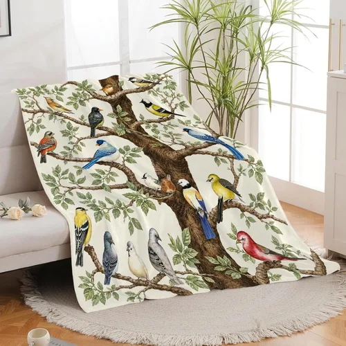 Miniatura 5 de Bird Blanket, Colorful Songbird Throw Blanket, Nature Botanical Birds Gifts Blankets Stuff Fleece Flannel Plush Bedding for Bird Lover Women Men