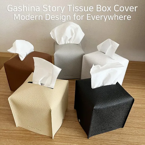 Miniatura 7 de Gashina Story Funda para caja de pañuelos que no se cae, soporte Kleenex de piel sintética de alta calidad, organizador decorativo cuadrado de 5 x 5