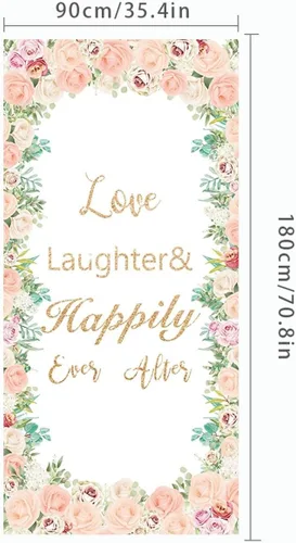 Miniatura 4 de Love Laughter - Cubierta para puerta de boda con 70.8 x 35.4 pulgadas, cartel colgante de despedida de soltera con diseño floral para parejas, Beige