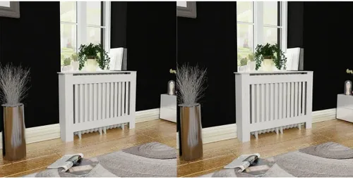 Juego de 2 cubiertas blancas para radiador, calefacción, muebles de sala de estar, 44.1 x 7.5 x 32.1 pulgadas, 2 piezas de diseño vertical