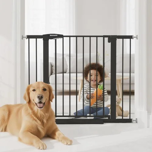 Puerta para bebé con puerta, puerta de perro de 26 a 40 pulgadas con cierre automático para puertas de escaleras, puerta de mascotas montada a Negro