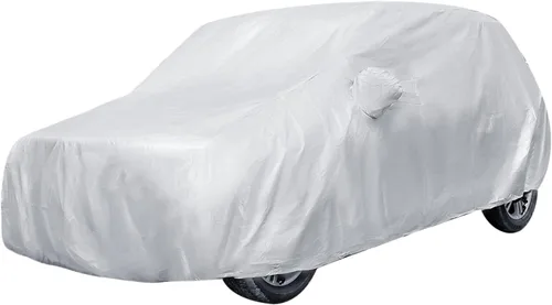 Miniatura 13 de Cubierta protectora de autos Uxcell 190T, cubierta de poliéster, impermeable y transpirable para todo tipo de clima, Blanco/Plateado