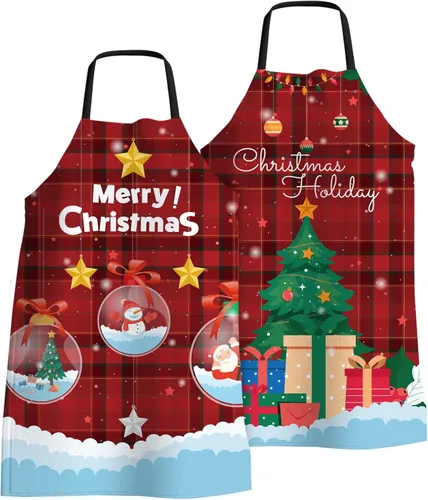 Paquete de 2 divertidos delantales de cocina de Navidad para mujeres y hombres, delantales de chef ajustables para cocinar, delantales impermeables