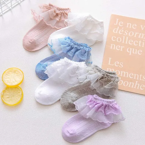 Miniatura 3 de Juebm Infant Baby Girls Ruffle Socks Toddler Dress socks,Pack of 356 Baby Frilly Lace Ankle Socks