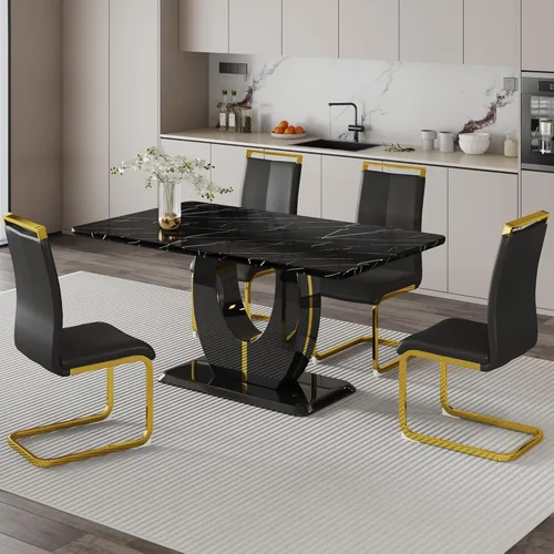 Miniatura 51 de Juego de 6 sillas de mesa de comedor para 6, juego de 6, moderno juego de comedor con mesa de comedor de mármol de 63 pulgadas, sillas tapizadas