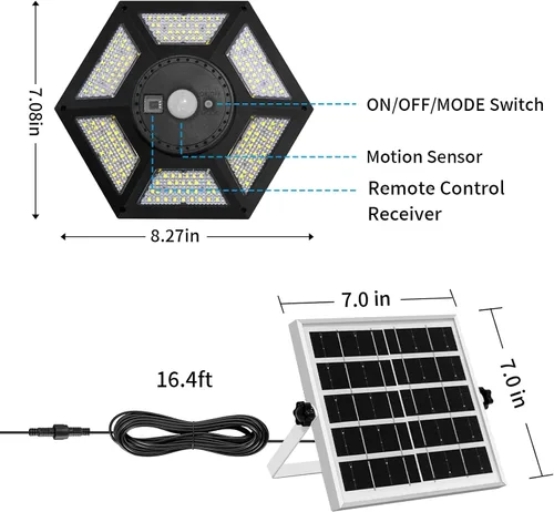 Miniatura 5 de Luz solar de cobertizo para interiores y exteriores, luces colgantes diurnas de trabajo con 5 modos de iluminación y 3 temporizadores, 180 LED
