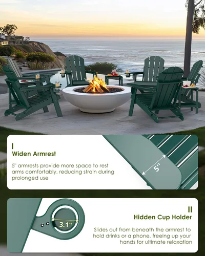 Miniatura 5 de GREENVINES Juego de sillas plegables Adirondack de 2 unidades Plástico HDPE Silla para hoguera Para todo tipo de clima Con portavasos