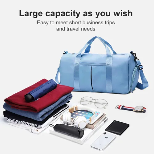 Miniatura 4 de ZGWJ Bolsa de viaje de lona, impermeable, plegable y expandible, bolsa de fin de semana para natación, deportes, gimnasio