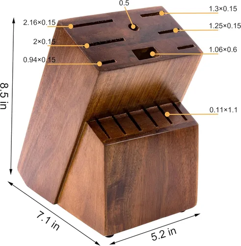 Miniatura 6 de RedCall Bloque universal para cuchillos, bloque grande de madera de bambú para cuchillos sin cuchillos, 14 ranuras, soporte universal para Marrón