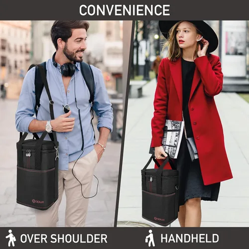 Miniatura 6 de Opux Bolsa térmica de vino con aislamiento para 4 botellas, a prueba de fugas, portátil, para viajes, picnic, regalo BYOB (negro)