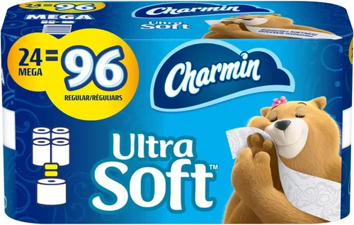 Charmin Papel higiénico ultra suave, 24 megarrollos de papel de baño = 96 rollos regulares