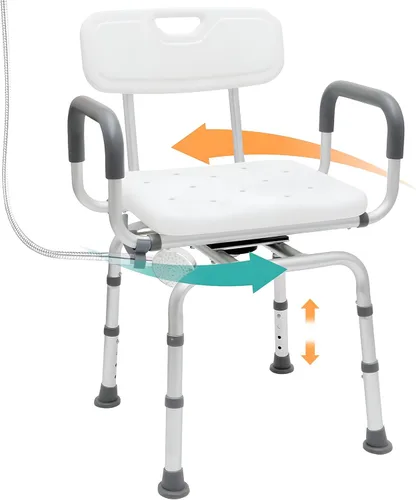 PETKABOO Silla de ducha giratoria de 360 grados, asiento portátil con reposabrazos y respaldo, asiento de altura ajustable para bañera (blanco 1)
