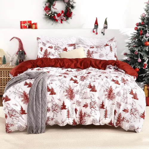 Miniatura 10 de CAROMIO Juego de funda de edredón de Navidad, de microfibra suave, reversible, ropa de cama decorativa festividades + 1 funda de almohada