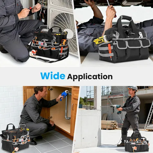 Miniatura 7 de Bolsa de herramientas resistente, bolsas de herramientas de 17 pulgadas para hombres con múltiples bolsillos, bolsa organizadora de herramientas