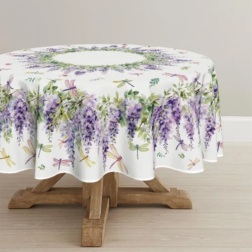 Miniatura 8 de Horaldaily Mantel rectangular de primavera de 52 x 70 pulgadas, hojas de libélula de glicina morada, lavable, para decoración de fiestas, pícnic