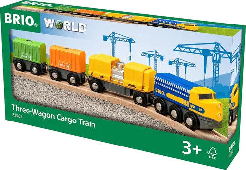 Miniatura 2 de BRIO 33982 Tren de carga de tres vagones - Tren de juguete de madera apto para niños Experiencia de juego atractiva Compatible con todas