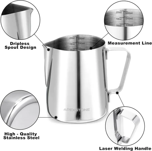 Miniatura 4 de Jarra espumadora de leche para espresso de 20 oz, Jarra de vapor para espresso de 20 oz, Taza espumadora de leche para café, Jarra de vapor