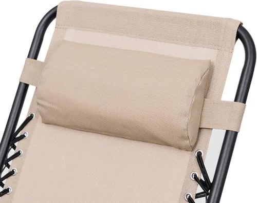 Miniatura 8 de Giantex Juego de 3 sillas de gravedad cero, tumbonas para patio, piscina, reclinables, plegables, sillas de descanso para patio trasero (beige)