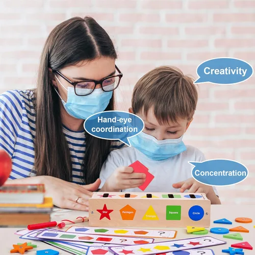 Miniatura 6 de Montessori para niños pequeños, caja magnética de clasificación de formas de color, juguetes de aprendizaje temprano, juguete educativo de madera