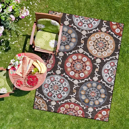Miniatura 28 de CAMILSON Alfombra para Interiores y Exteriores, Alfombras de Área Azules 5x7 con Hojas Tropicales Botánicas para Patios Interiores y Exteriores