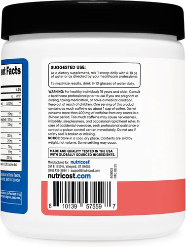 Miniatura 4 de Nutricost Creatina + Energía 30 porciones (sabor a sandía) – 5,000 mg de monohidrato de creatina + 350 mg de complejo energético por porción