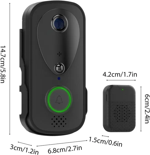 Miniatura 9 de Anillo de timbre inteligente, cámara inalámbrica con control de aplicación TY, visión nocturna por infrarrojos, WiFi de doble banda, timbre de audio